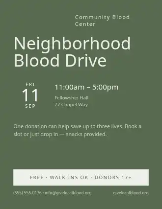 Neighborhood Blood Drive — Community & Events flyer template