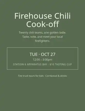 Firehouse Chili Cook-off — Community & Events flyer template