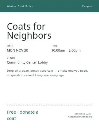 Coats for Neighbors — Community & Events flyer template