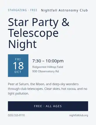 Star Party & Telescope Night — Community & Events flyer template