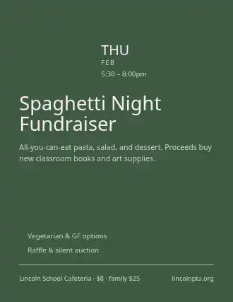 Spaghetti Night Fundraiser — Community & Events flyer template