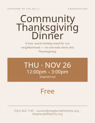 Community Thanksgiving Dinner — Church Events flyer template