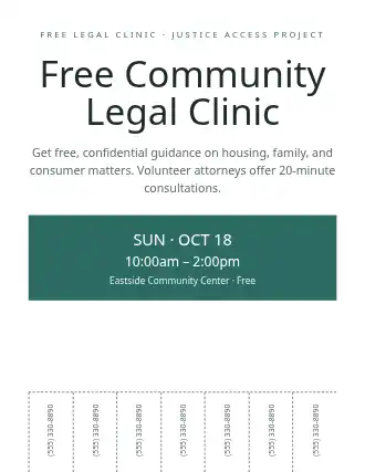 Free Community Legal Clinic — Outreach flyer template