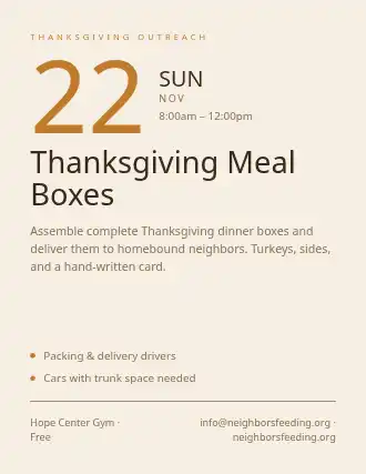 Thanksgiving Meal Boxes — Outreach flyer template