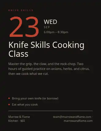 Knife Skills Cooking Class — Skills template