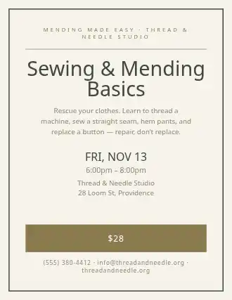 Sewing & Mending Basics — Skills flyer template