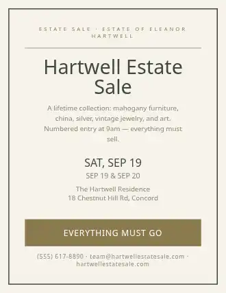 Hartwell Estate Sale — Garage Sales template