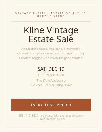 Kline Vintage Estate Sale — Garage Sales flyer template