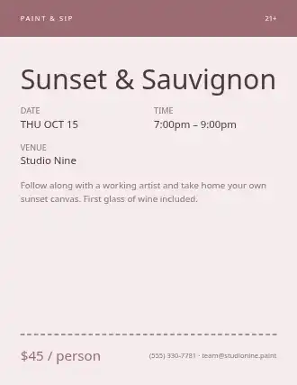 Sunset & Sauvignon — Artist Studios template