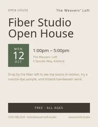 Fiber Studio Open House — Artist Studios flyer template