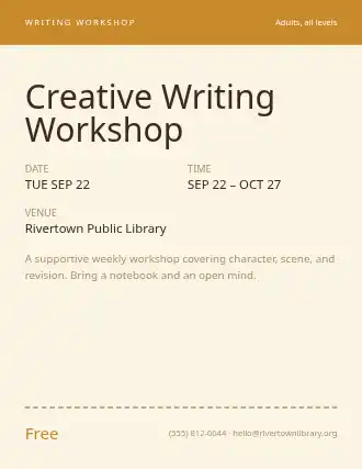 Creative Writing Workshop — Adult Classes template