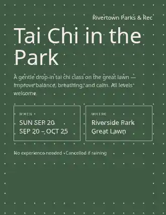 Tai Chi in the Park — Adult Classes template