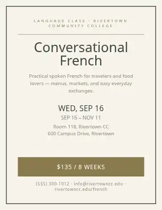 Conversational French — Adult Classes flyer template
