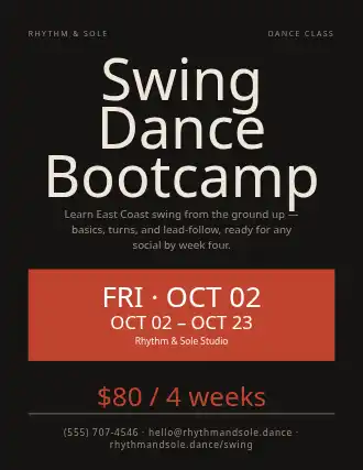 Swing Dance Bootcamp — Adult Classes flyer template