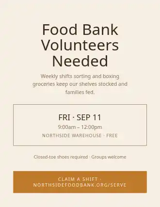 Food Bank Volunteers Needed — Volunteering template
