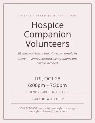 Hospice Companion Volunteers — Volunteering flyer template