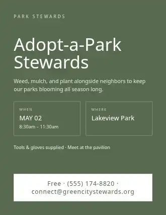 Adopt-a-Park Stewards — Volunteering flyer template