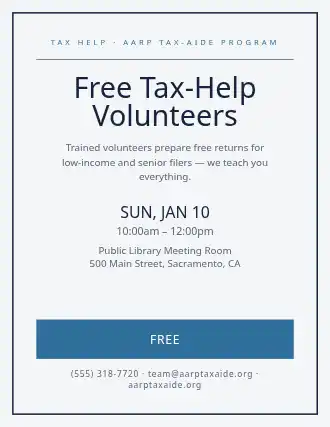 Free Tax-Help Volunteers — Volunteering flyer template