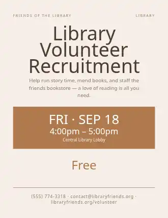 Library Volunteer Recruitment — Volunteering flyer template