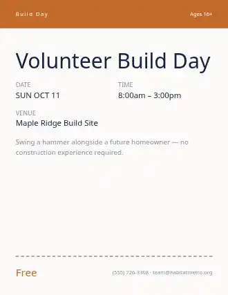 Volunteer Build Day — Volunteering flyer template