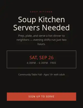 Soup Kitchen Servers Needed — Volunteering flyer template