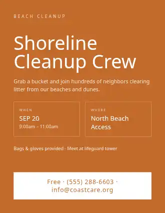 Shoreline Cleanup Crew — Volunteering flyer template