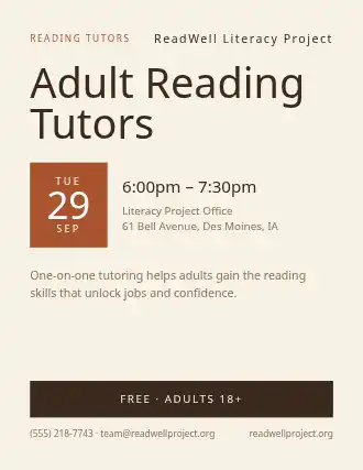 Adult Reading Tutors — Volunteering flyer template
