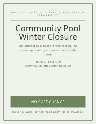 Community Pool Winter Closure — City Services flyer template