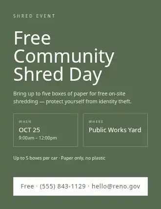 Free Community Shred Day — City Services flyer template