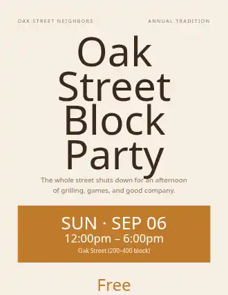 Oak Street Block Party — Neighborhood Services template