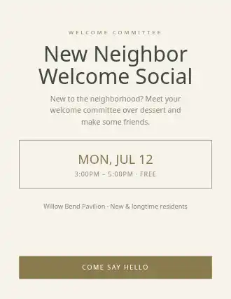 New Neighbor Welcome Social — Neighborhood Services template