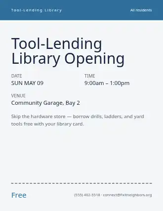 Tool-Lending Library Opening — Neighborhood Services template