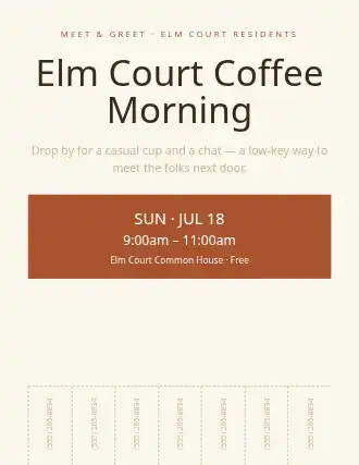 Elm Court Coffee Morning — Neighborhood Services flyer template