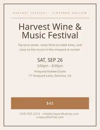 Harvest Wine & Music Festival — Upcoming Events flyer template