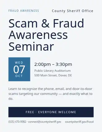 Scam & Fraud Awareness Seminar — Preventions template