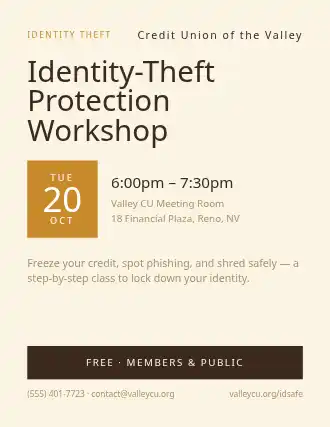 Identity-Theft Protection Workshop — Preventions flyer template