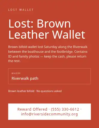 Lost: Brown Leather Wallet — Lost & Found template