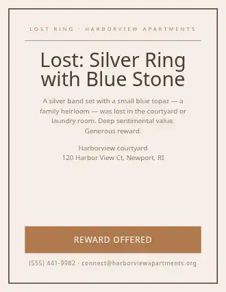 Lost: Silver Ring with Blue Stone — Lost & Found flyer template