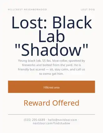 Lost: Black Lab "Shadow" — Lost & Found flyer template