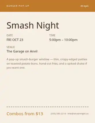 Smash Night — Pop-up Restaurants flyer template