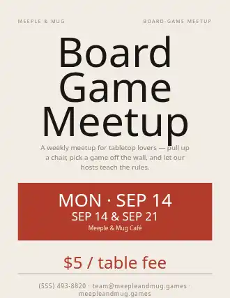 Board Game Meetup — Social Events template