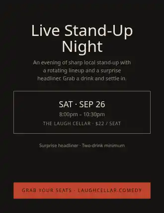 Live Stand-Up Night — Social Events flyer template