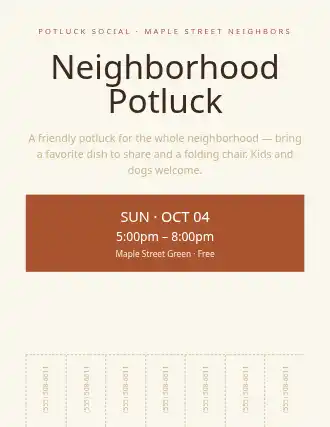 Neighborhood Potluck — Social Events flyer template