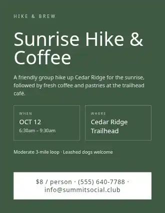 Sunrise Hike & Coffee — Social Events flyer template