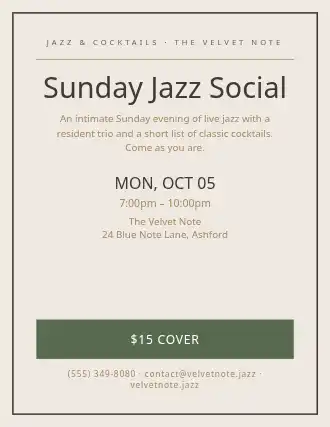 Sunday Jazz Social — Social Events flyer template