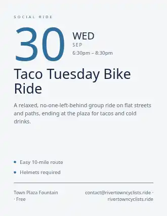 Taco Tuesday Bike Ride — Social Events flyer template