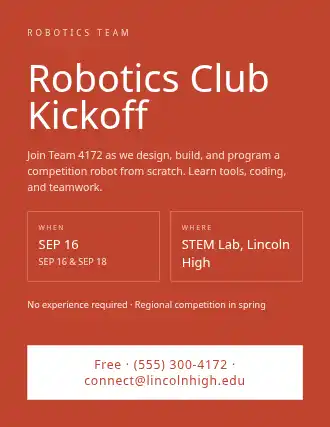 Robotics Club Kickoff — School Clubs template
