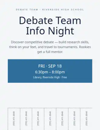 Debate Team Info Night — School Clubs template