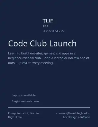 Code Club Launch — School Clubs template