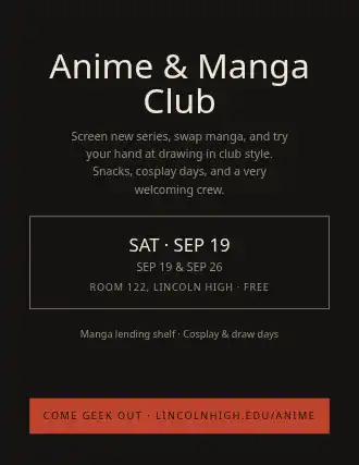 Anime & Manga Club — School Clubs flyer template